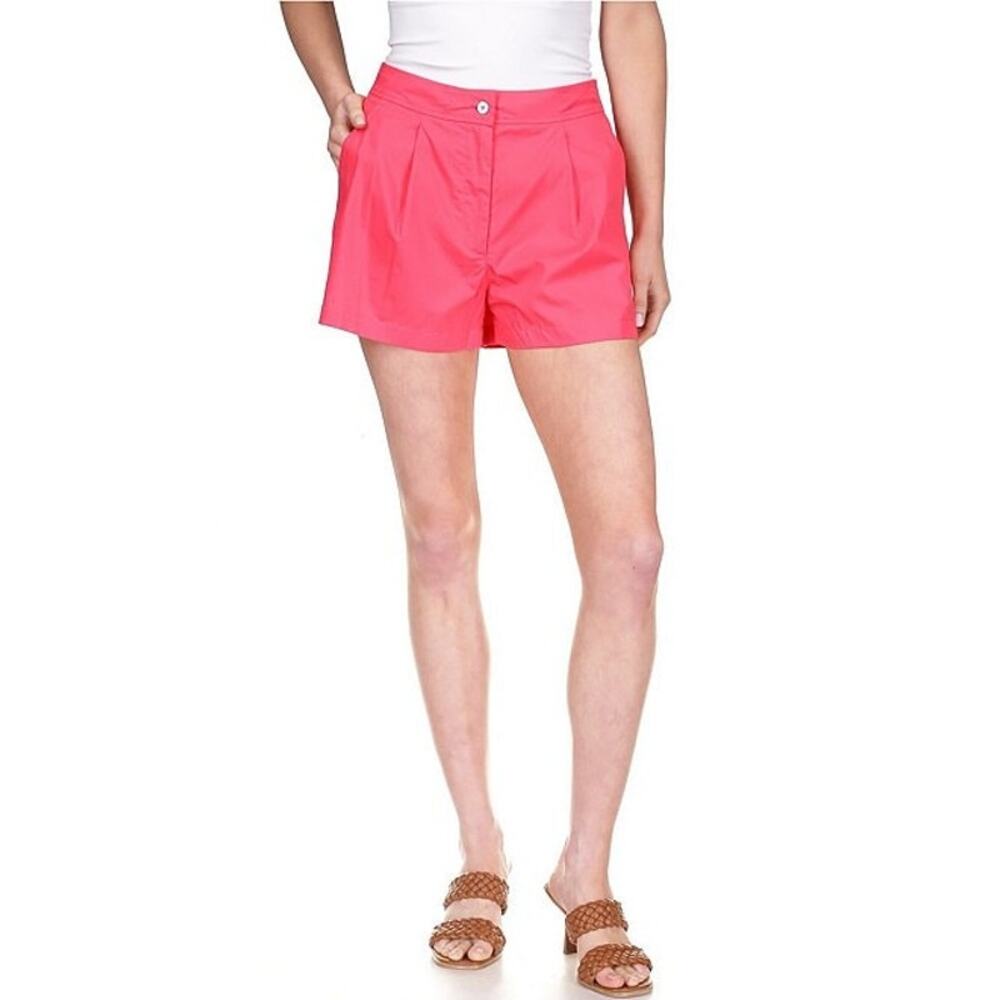 Michael Kors Shorts Coral Geranium Fruit Punch Pleated High Rise Poplin 6 NWT